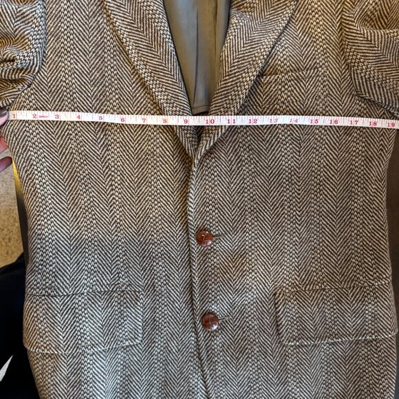 Vintage Brown Herringbone Harris Tweed Wool Blazer Sz 38R - Picture 8 of 10